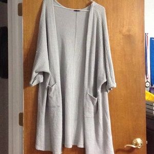 ribbed grey cardigan sweater